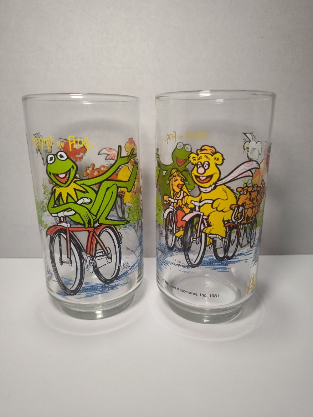 Vintage 1981 McDonalds Great Muppet Caper Glasses Kermit Fozzie Gonzo Lot Of 2